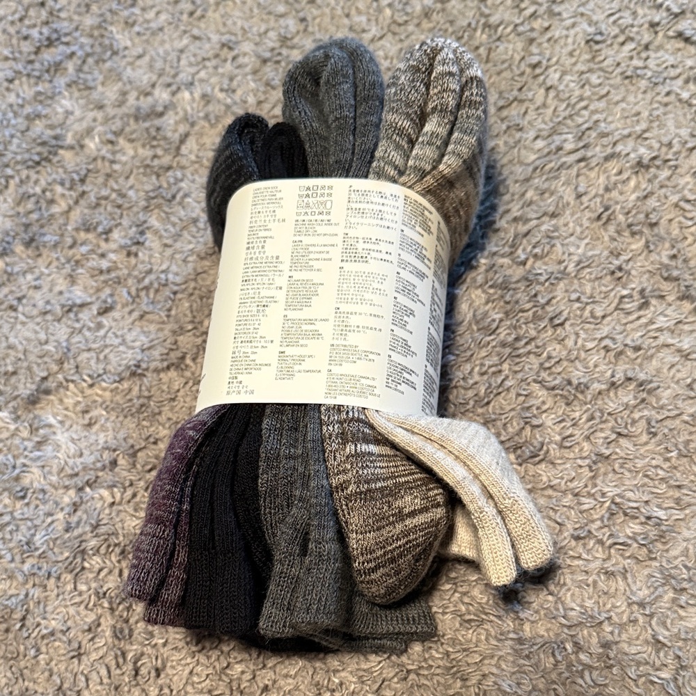 Kirkland Signature Ladies Crew Socks in Gray, Black, Beige and Plum - Picture 2 of 3